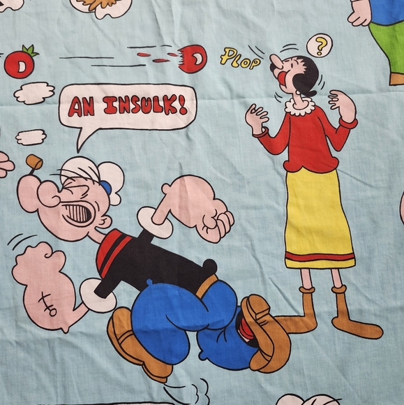 Vintage " Popeye The Sailor Man" Twin Flat Bed Sheet Fabric - Picture 5 of 11